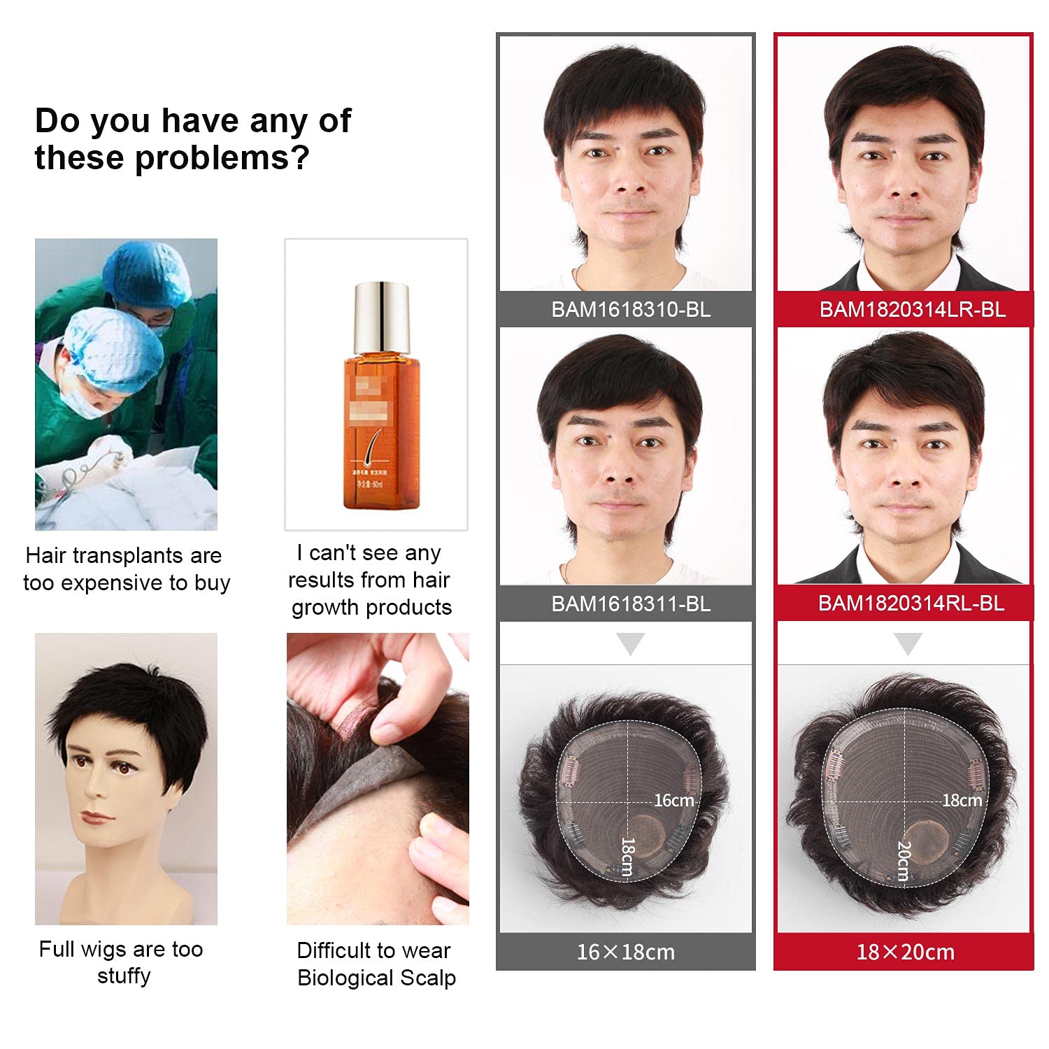100% Human Hair Topper Men Hair Pieces Clip in Hair Wiglets for Thin Hair Men (BAM-BL) (Business Style（Right Parting）)