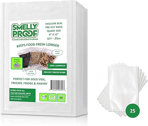 Miniatura 3 de 25 bolsas, bolsas selladoras al vacío para alimentos de 8 x 12 pulgadas 25 cuartos de galón sin BPA, fabricadas en Estados Unidos, bolsas de