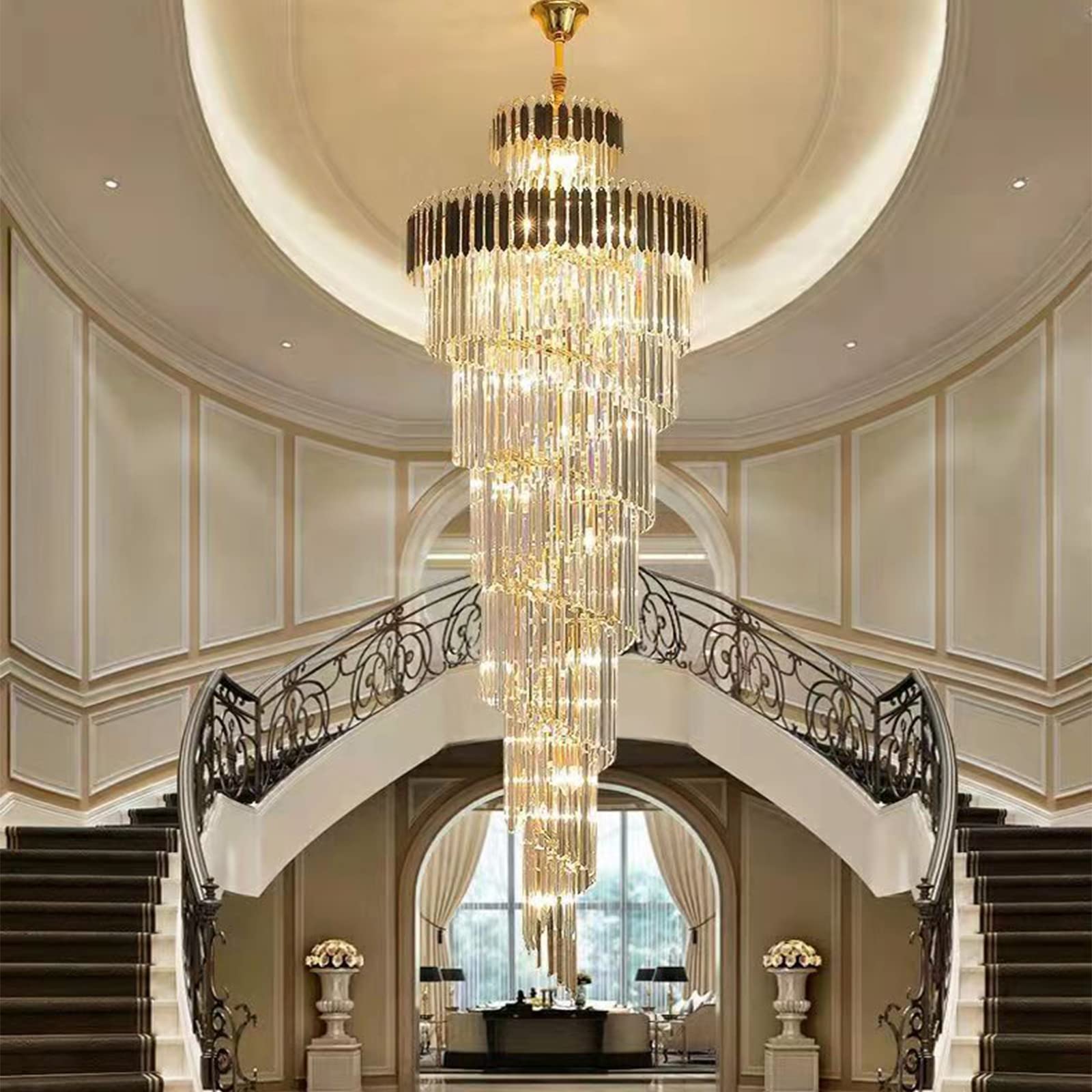 HXYSXHJUO Crystal Chandelier - LED Spiral Sphere Ceiling Light Fixture for Living Room and Stair, Modern Design with K9 Material