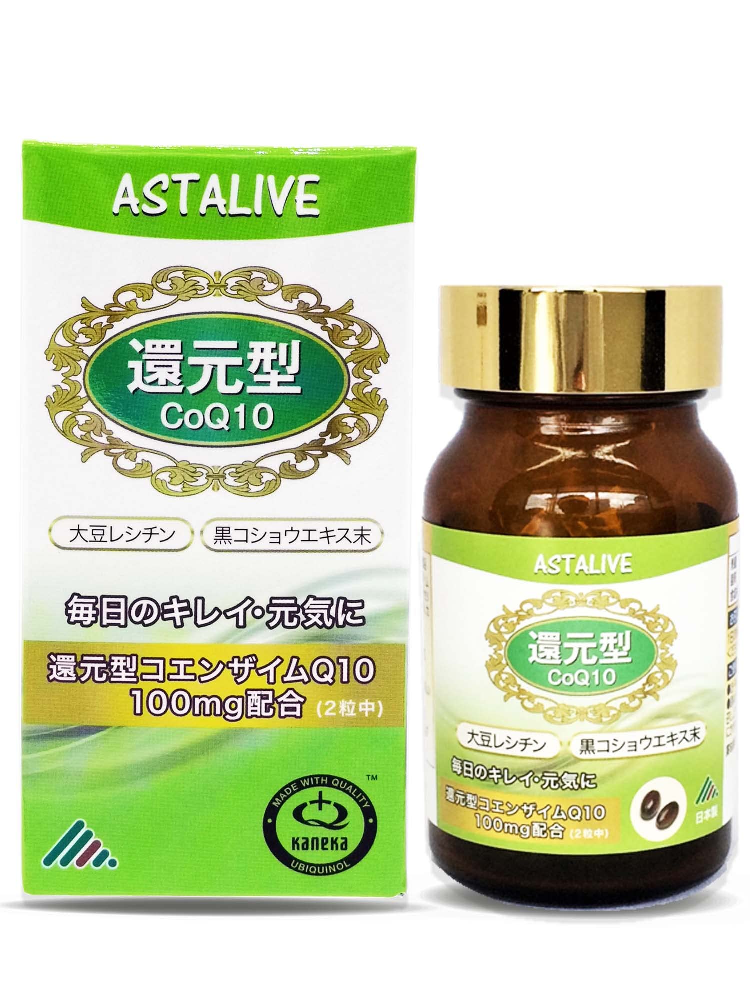 Astalive CoQ10 Reduction Type, CoQ10, 60 Capsules, Reduction Type, 100 mg (Made by Kaneka) + Bioperin + Soy Lecithin (1)