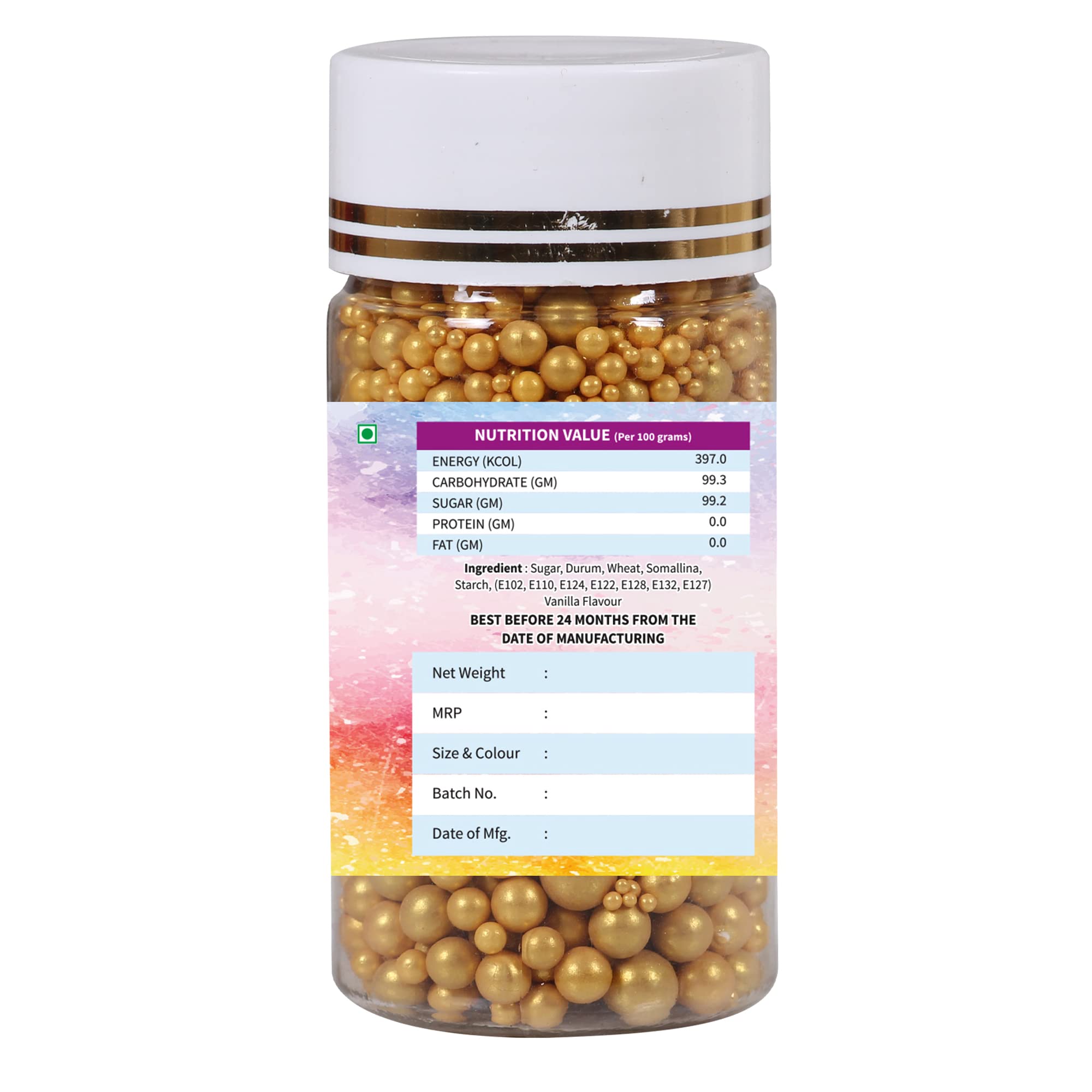 Honey Sweets Edible Gold colour Mix Size Balls | Edible | Sprinkle Decorations for Cake Décor | Coloured Sugar confectionery | Best Use for upper Surface decoration | - Image 2 thumbnail