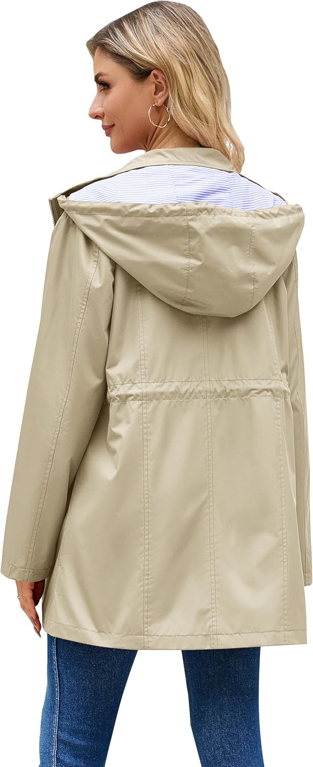 Hount Women Rain Jacket Lightweight Waterproof Raincoat Lined Outdoor Hooded Windbreaker Trench Coat - Image 6