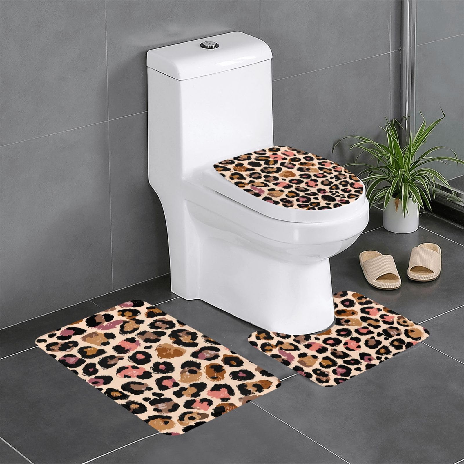 Tapis de salle de bain antidérapant avec ensemble wc et meuble-lavabo