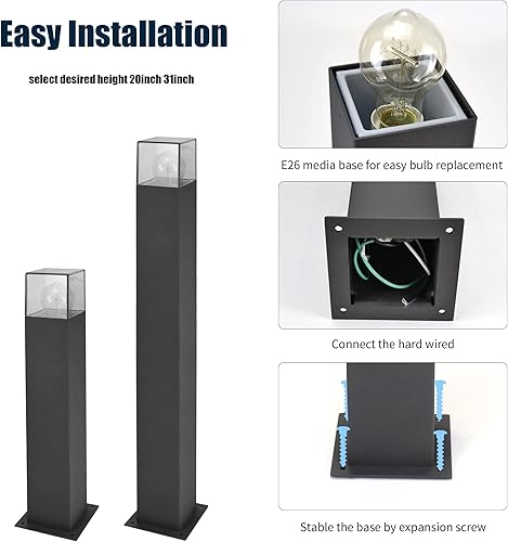 Miniatura 4 de Luces de camino al aire libre E26 modernas luces de bolardo negro iluminación de paisaje con pantalla 120V lámpara de césped IP44 aluminio
