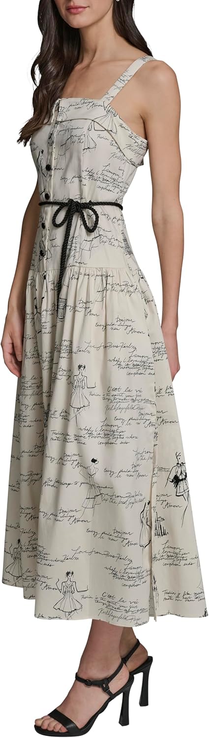 Karl Lagerfeld Womens Sleeveless Rope Belt A-line Maxi Dress - Image 3