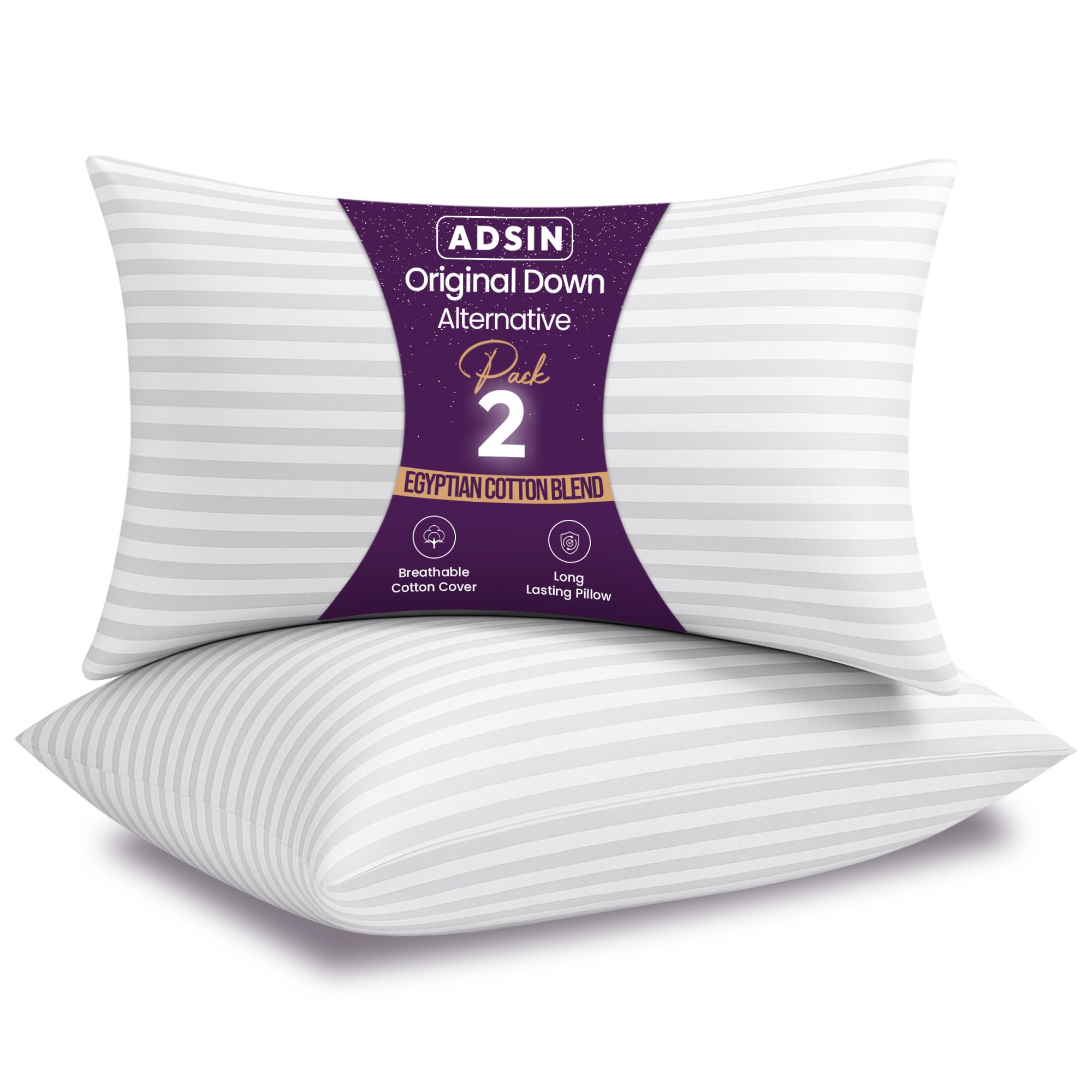 Stripe Bed Pillows, Bounce Back Premium Polyester Hypoallergenic And Dust Mite Resistant H...