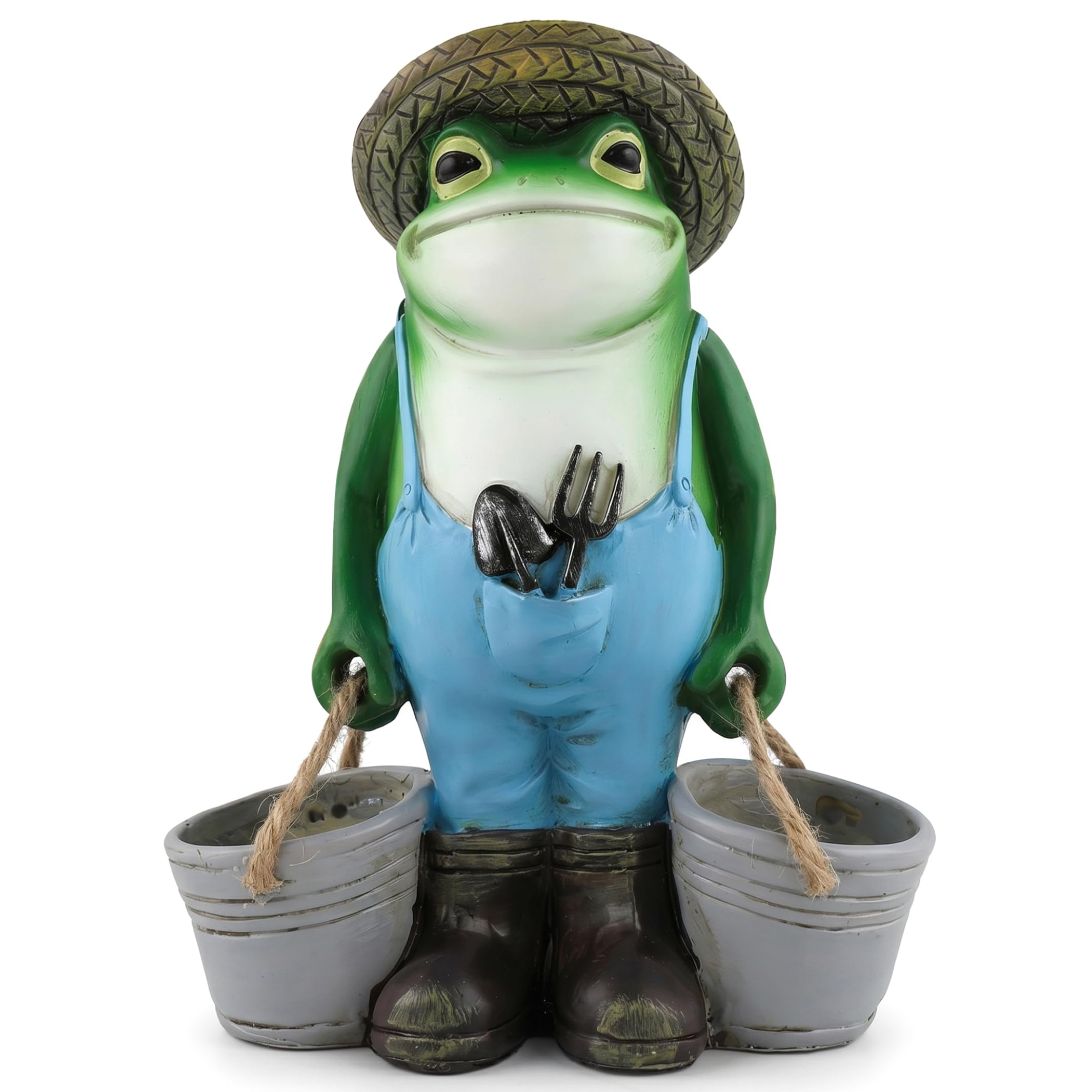 Monwssoe Statues, Succulent Pot, 6in Resin Garden Frog Statue Hold 2 Pots, Funny Frog Figurine for Cactus, Succulents, Small Plants, Garden Decor