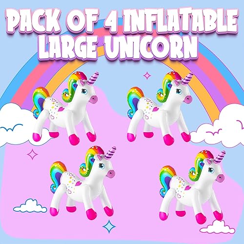 Miniatura 7 de Decoraciones inflables de fiesta de unicornio – (paquete de 4) 24 pulgadas – Unicornios grandes de arco iris inflables para decoraciones de