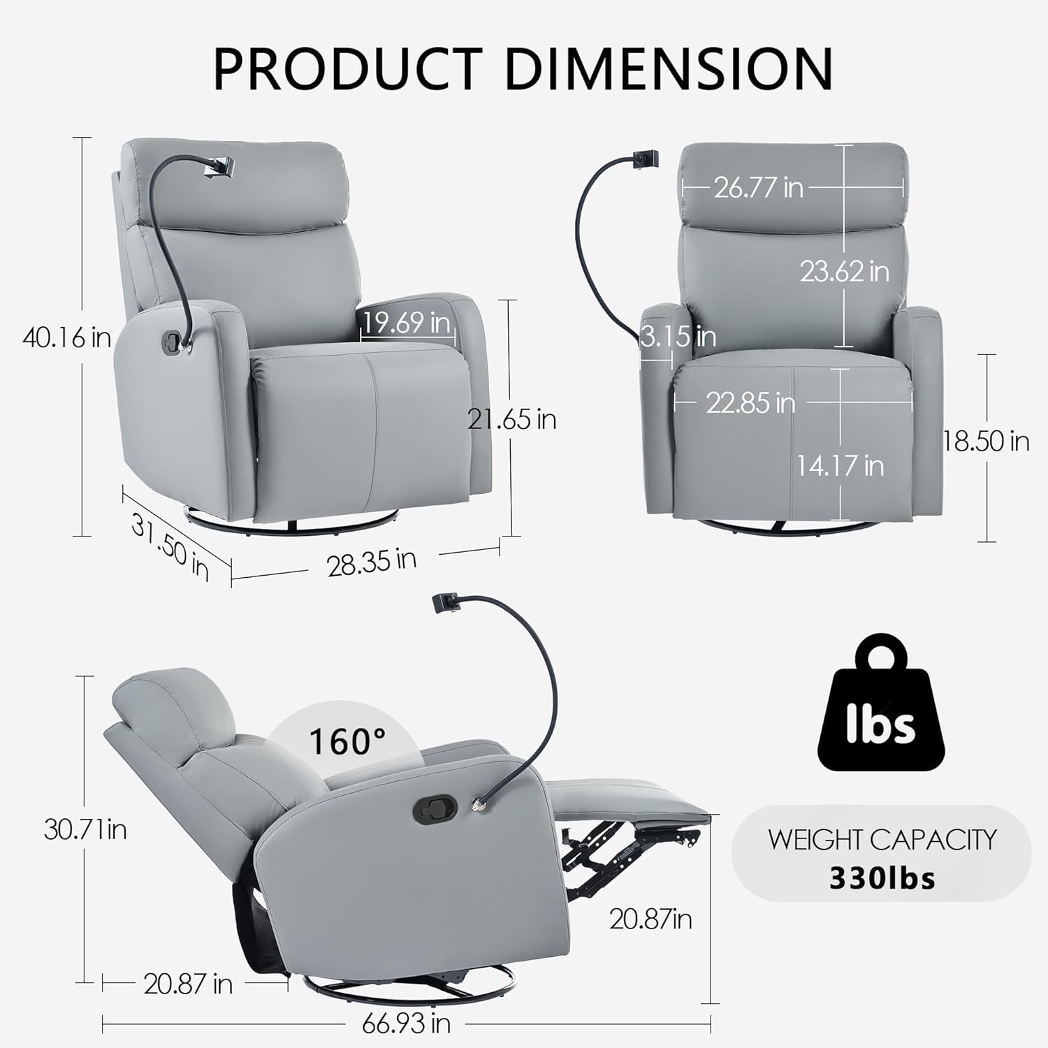 Swivel Rocker Recliner,Nursery Glider Recliner,Upholstered Swivel Rocking Recliner Chair with Phone Holder, PU Rocking Reclining Sofa for Living Room