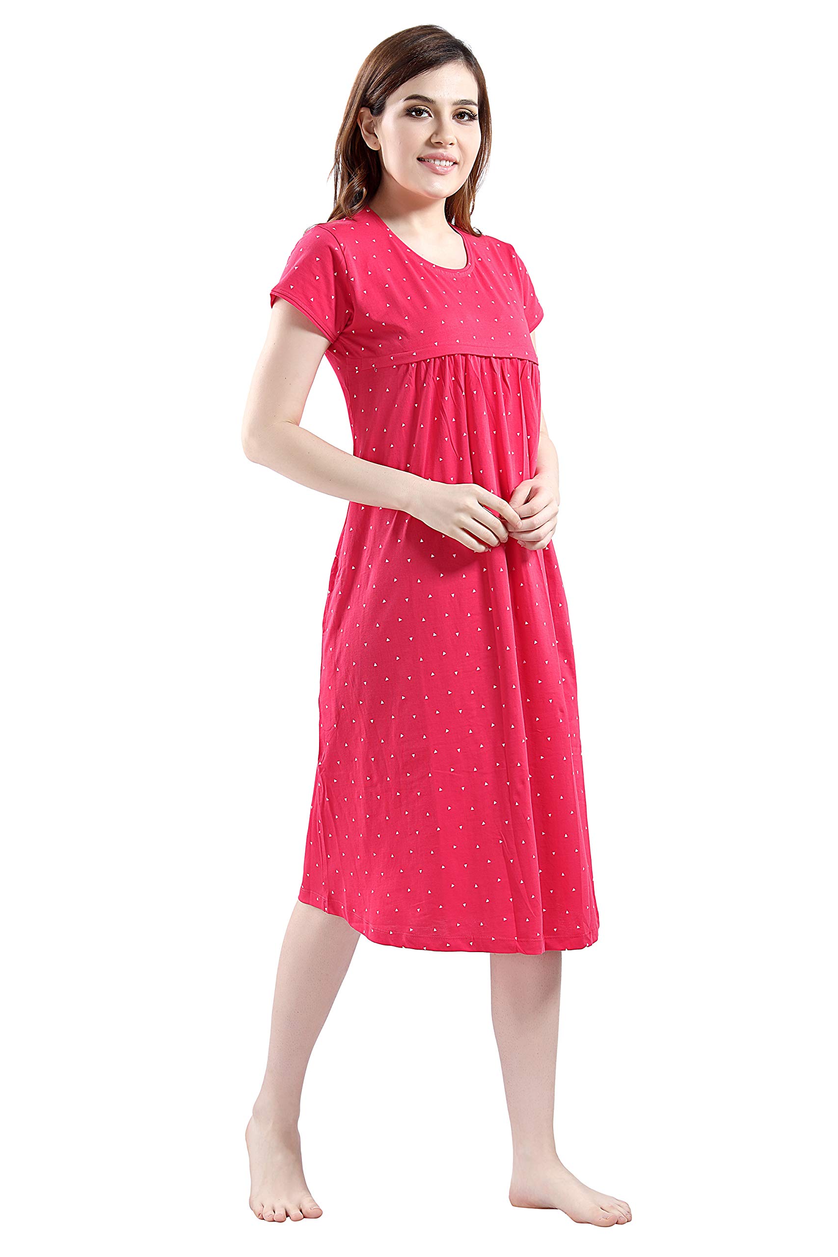 AV2 Women's Cotton Floral Calf Length Maternity Nighty (3094BL_Red_L) - Image 7 thumbnail