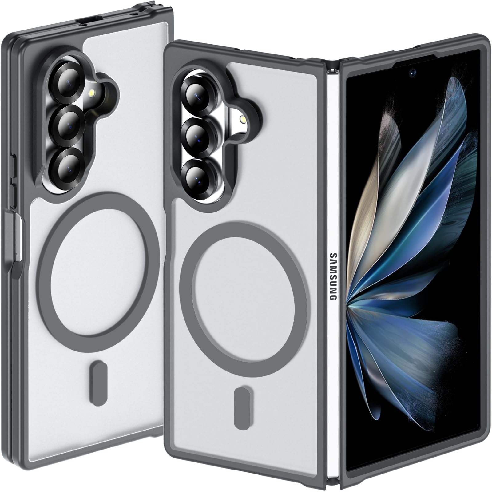 Hensinple for Samsung Galaxy Z Fold 7 Case Magnetic,Z Fold 7 Case [Compatible with MagSafe] Translucent Matte Military Grade Drop Proof Protection Shockproof Hard PC Rugged Phone Cover(Gray)