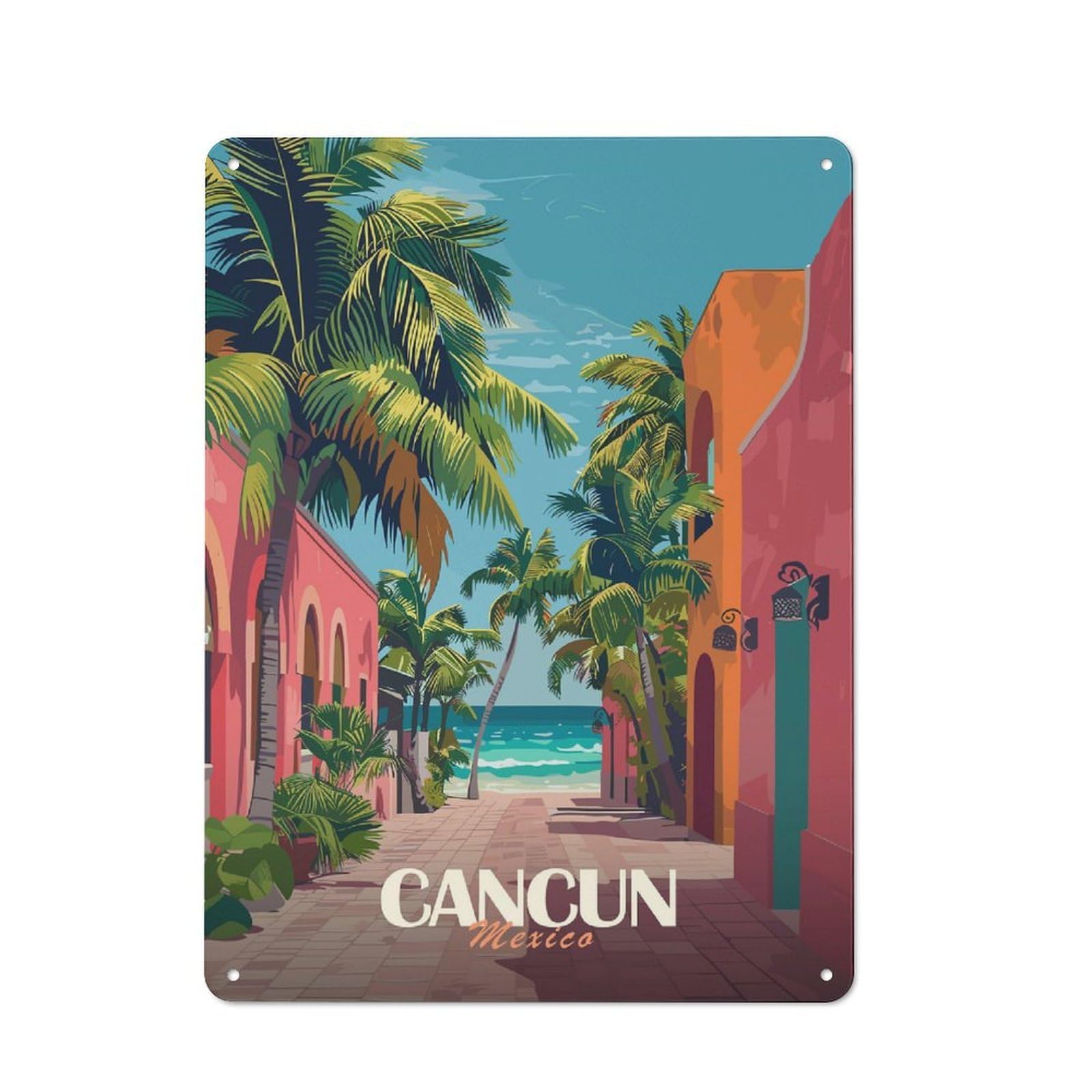 Junmoney Style-2 Cancun Mexico Travel (2) Vintage Metal Sign 40X30cm, Vintage Cafe Wall Decor For Takeaway, Bar, Kitchen Or Counter Area