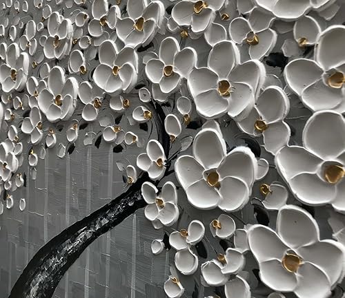 Miniatura 3 de zoinart 100% pintado a mano abstracto moderno lienzo de flores pinturas de pared de 20 x 40 pulgadas, pintura al óleo floral blanca en 3D sobre