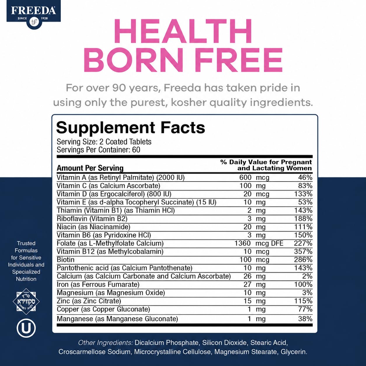 FREEDA Mini Prenatal Vitamin - Kosher Prenatals -Tiny Easy to Swallow Tablets - Prenatal Vitamins with Iron, Prenatal Folic Acid/Folate, Vitamin D - Pre Natal Multivitamin for Pregnant Women (120) — Amazon image 3