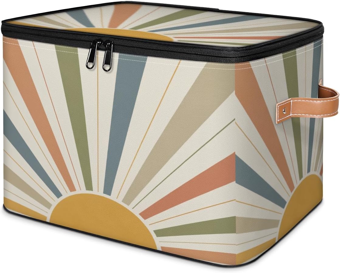 Boho Sun Rainbow Fabric Storage Boxes with Lid