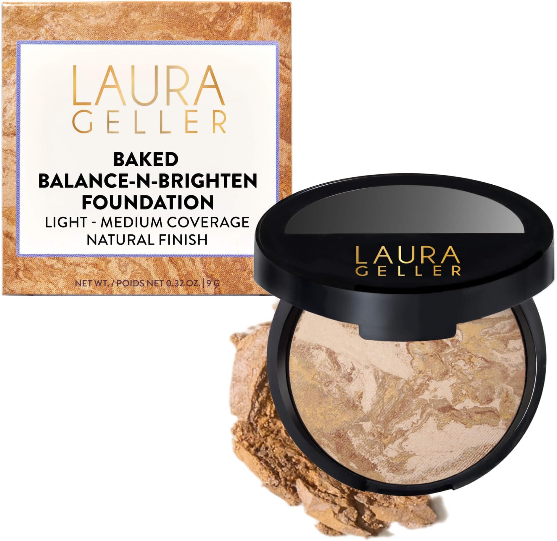 LAURA GELLER Baked Balance-n-Brighten Colour Correcting Powder Foundation (Medium) Buildable Light to Medium Coverage Baked Foundation, Demi-Matte Finish
