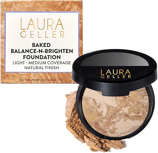 LAURA GELLER NEW YORK Award-Winning Baked Balance-n-Brighten Color Correcting Powder Foundation – Medium – Buildable Light to Medium Coverage – Demi-Matte Natural Finish