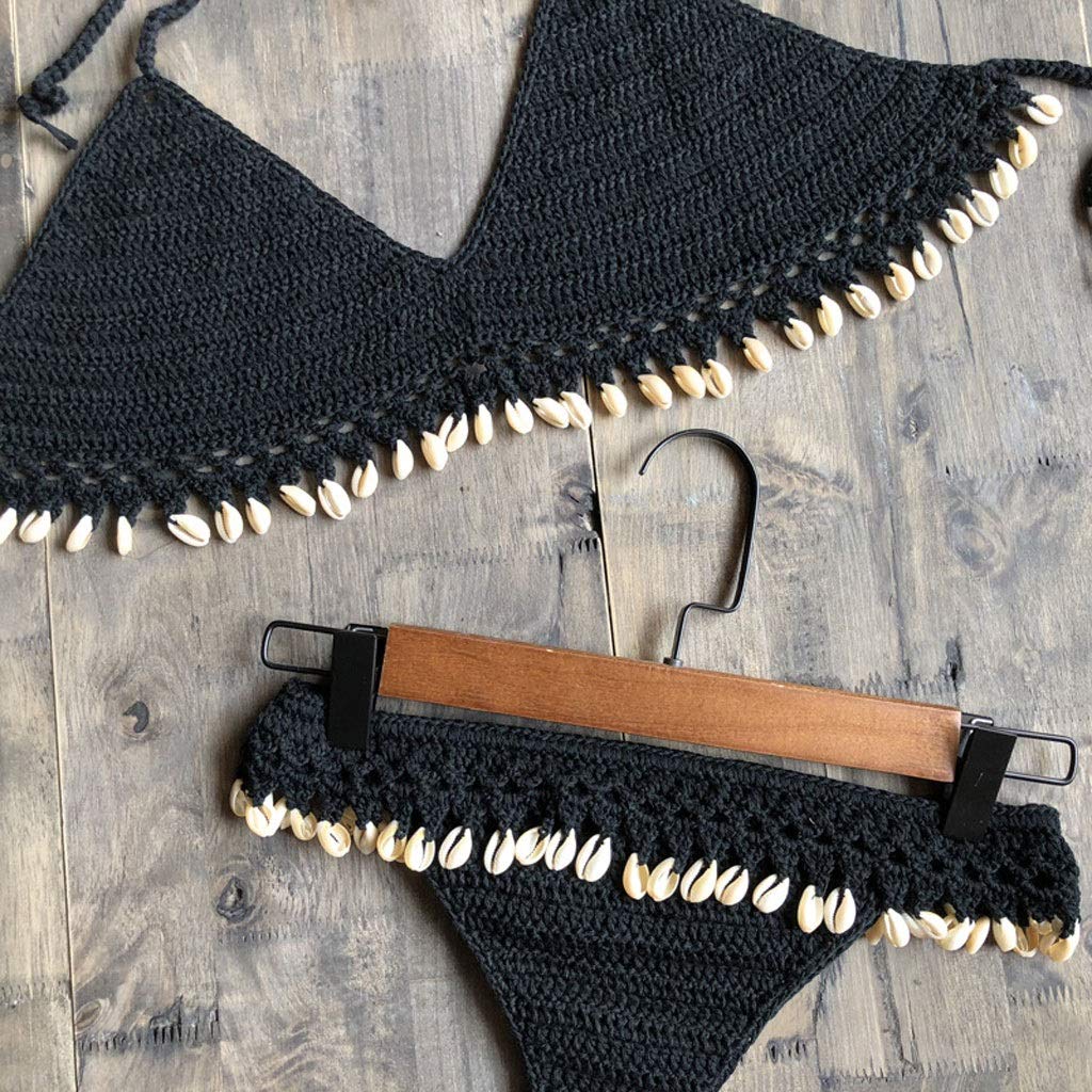ACiyD Crochet Bikini Set Borlas Bikini Crochet Traje de baño Mujer Halter Traje de baño Bikini (Color : B, Tamaño : Large) (AS)