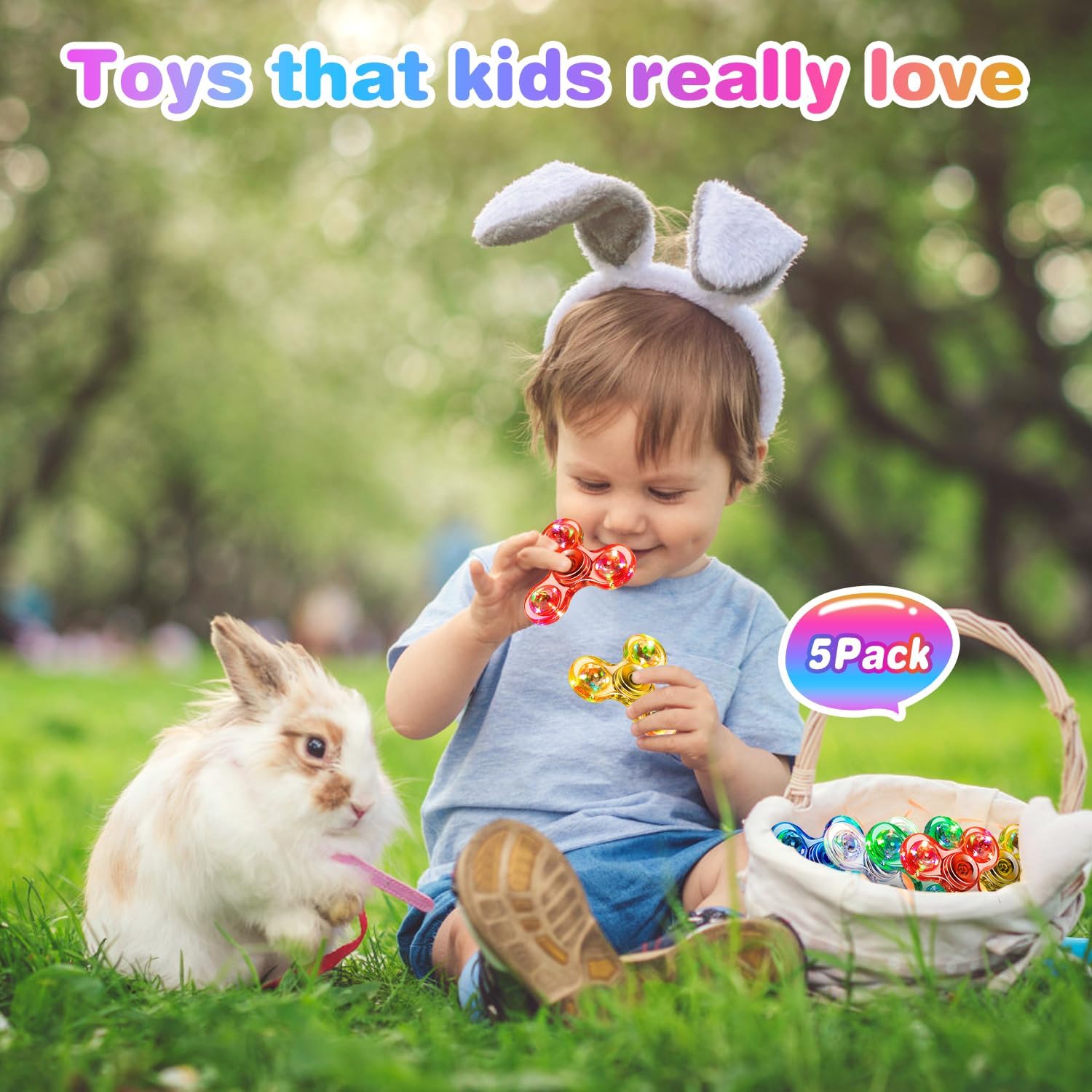 FIGROL 5 Pack Fidget Spinner, Light Up Fidget Spinners for Kids-Glow in The Dark Fidget Toy Party Favors Goodie Bag Stuffers Classroom Prizes - Image 5