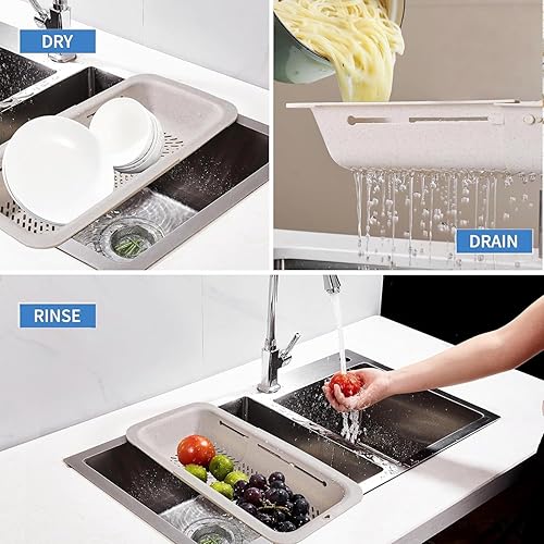 Miniatura 3 de LASSHSWA Colador plegable para cocina, cesta coladora sobre el fregadero para cocina, pasta de frutas, colador de alimentos expandible, colador de