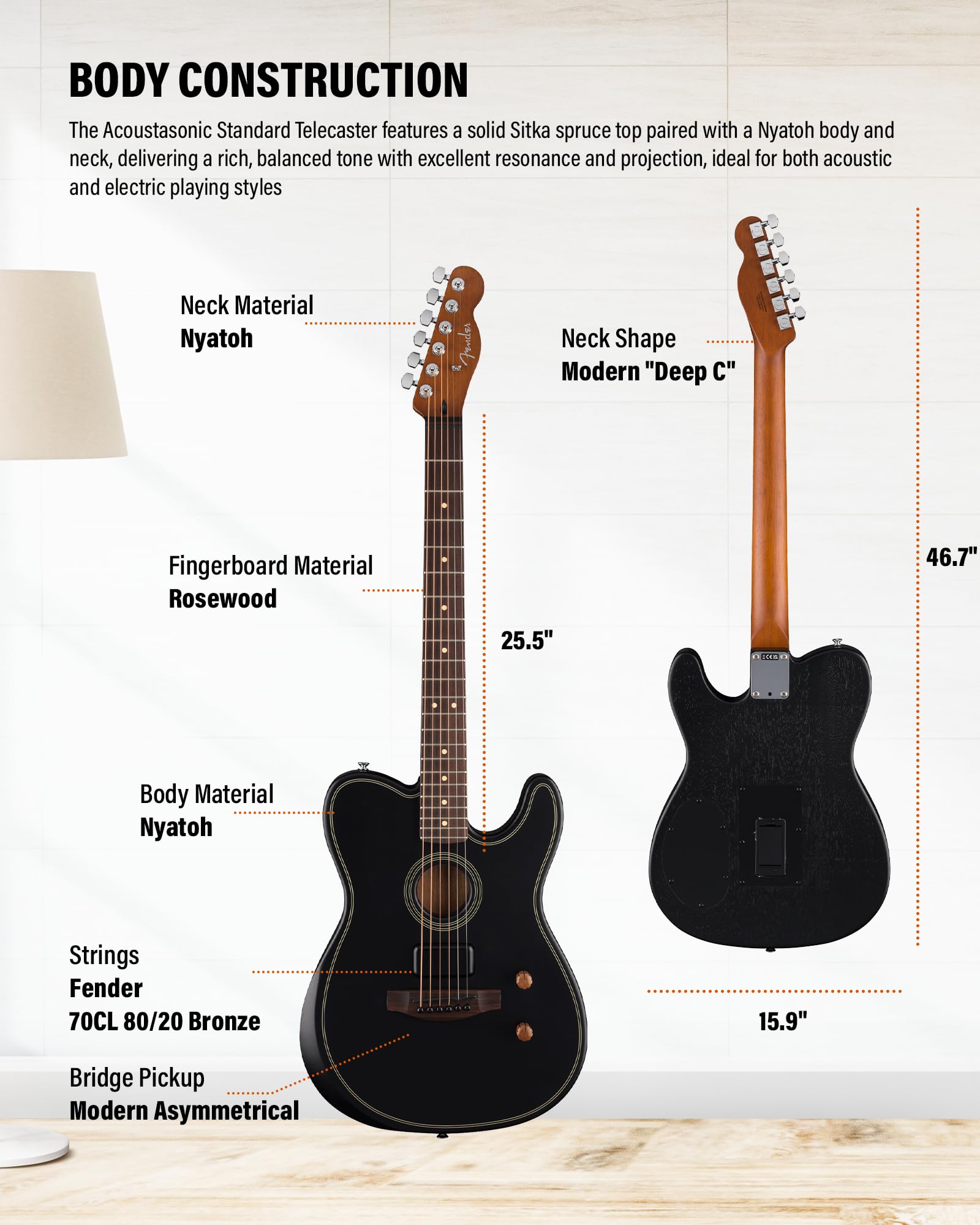 Amazon.com: Fender Acoustasonic Standard Telecaster - Black Bundle