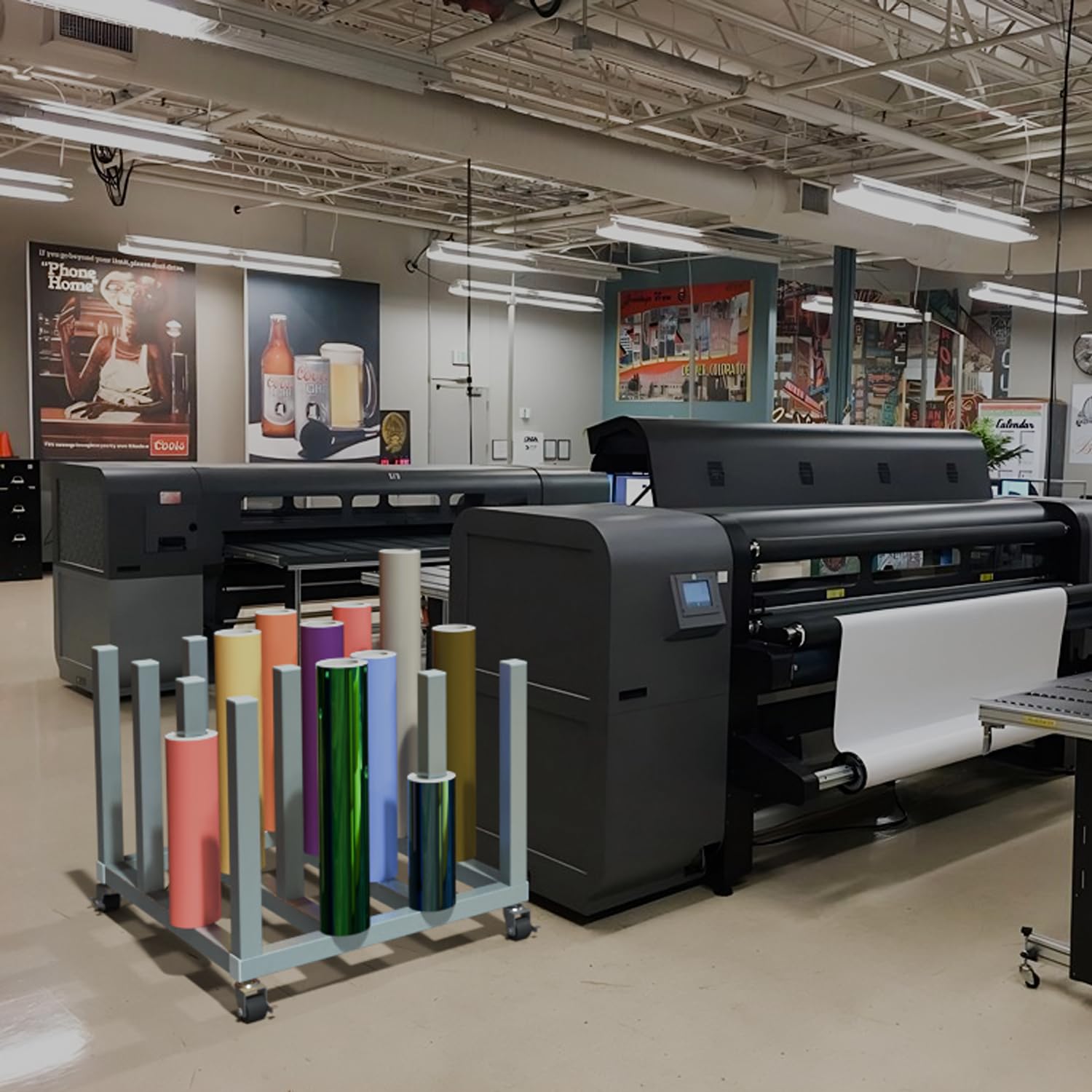 16-Roll Large Vinyl Roll Storage Rack,Heavy-Duty Media Roll Cart,Mobile Paper Roll Holder for Blueprint Storage/Fabric/Butcher Paper Organization