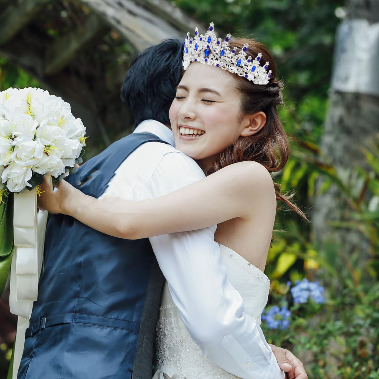 ULTECHNOVO Corona per donne di cristallo principesse diademi strass regina fascia per capelli da sposa per compleanno, ballo di fine anno, cerimonia, accessori di scena (blu)