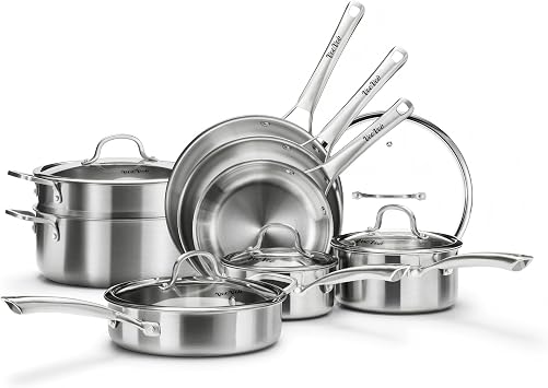 Stainless Steel Cookware Set,Tir-Ply Pots and Pans Set,13 Pcs Stainless Steel Induction Kitchen Cookware Sets,PFOA Free, Frying Pans,Saucepans,Saute Pan & Stock Pot,Compatible with All Cooktops