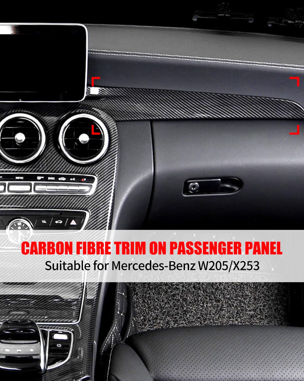 TZYSZDB Center Console Dashboard Panel Cover, Carbon Fiber Pattern Style, Interior Decoration Accessories for Mercedes Benz C Class W205 2015-2018 GLC X253 2016-2021
