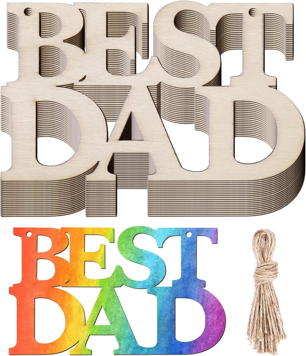 40PCS Father's Day Unfinished Wood Crafts 'BEST DAD' Wooden Tags, Wooden Letters, Dad's Birthday Party Ornaments