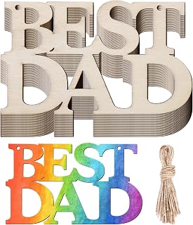20PCS Father's Day Unfinished Wood Crafts Best DAD Cutouts, Fathers Day Wood Crafts for Kids Fathers Day Tags Wooden Letters, Dad's Birthday Party Ornaments Happy Father’s Day Gifts