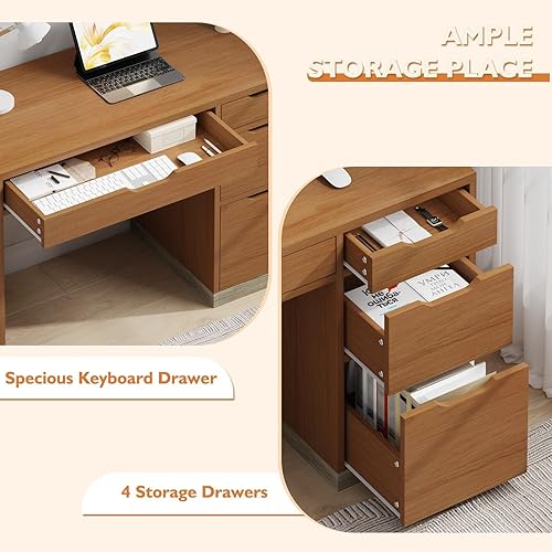 Miniatura 4 de Escritorio pequeño de 48 pulgadas con 4 cajones, escritorio de computadora con archivador de almacenamiento para dormitorio, escritorio de oficina