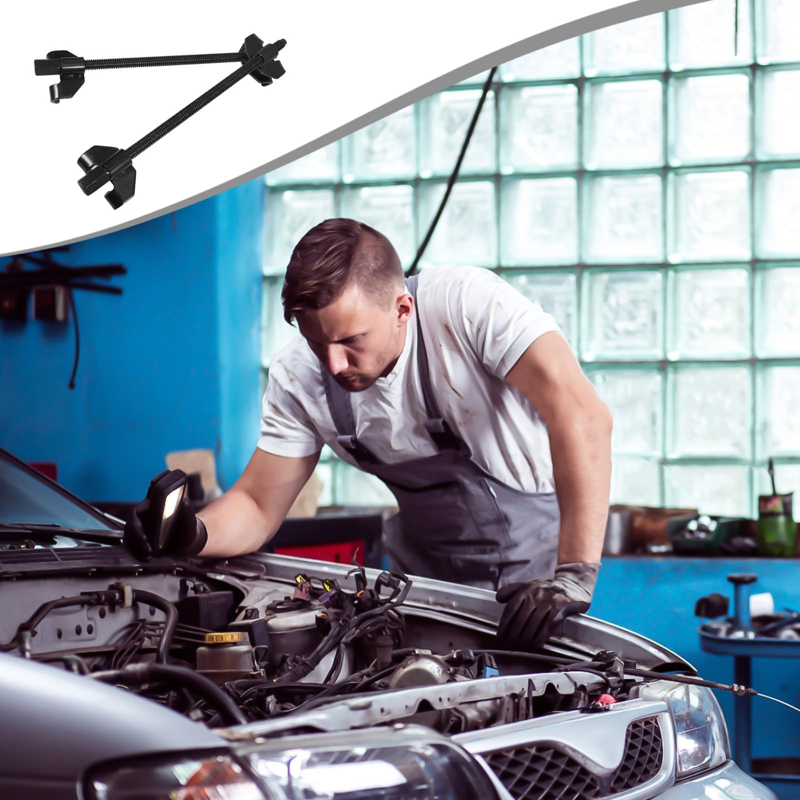 jojofuny Kit Compresseur de Ressort Hélicoïdal en Acier Noir Robuste Suspendre Automobile, Outil de Compression sans Outils Auxiliaires, pour Atelier Mécanique