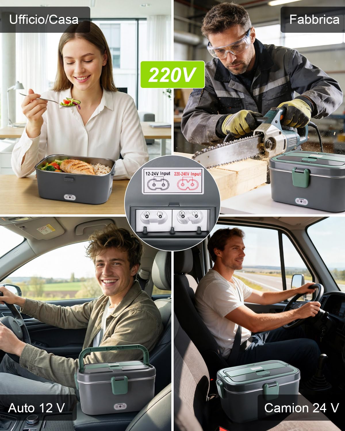 AUTOPkio 12V/24V 220V Cavo Alimentazione per Scaldavivande Elettrico, Adattatore Accendisigari per Auto Camion e Cavo per Domestico Ufficio, Compatibile con B0CGJ9VZ3V, B0DBLF6FM3, B0FLJ3GJHW
