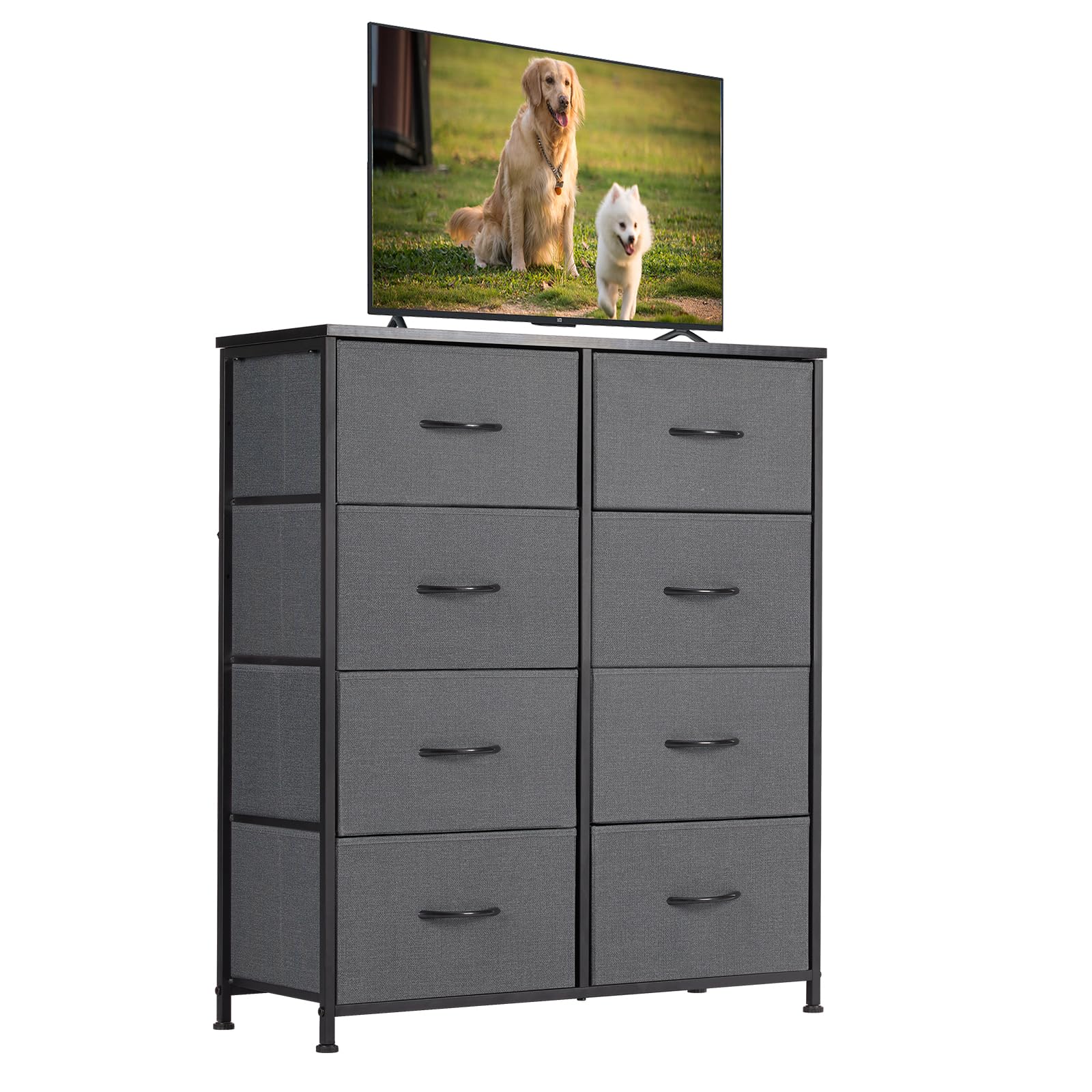 Dresser for Bedroom, Drawer Dresser Organizer Storage with 8 Drawers Tall Dresser, Chest of Drawers with Fabric Bin, Steel Frame, Wood Top for Bedroom, Entryway, Size 11.81" D x 31.4" W x 36.3" H