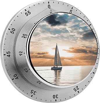 Sailing Boat on The Sea Kitchen Timer for Cooking, Magnetic Timer Clock for Chef, No Batteries Required Countdown Timer with Loud Alarm for Home, Restaurant, Meeting, Fitness