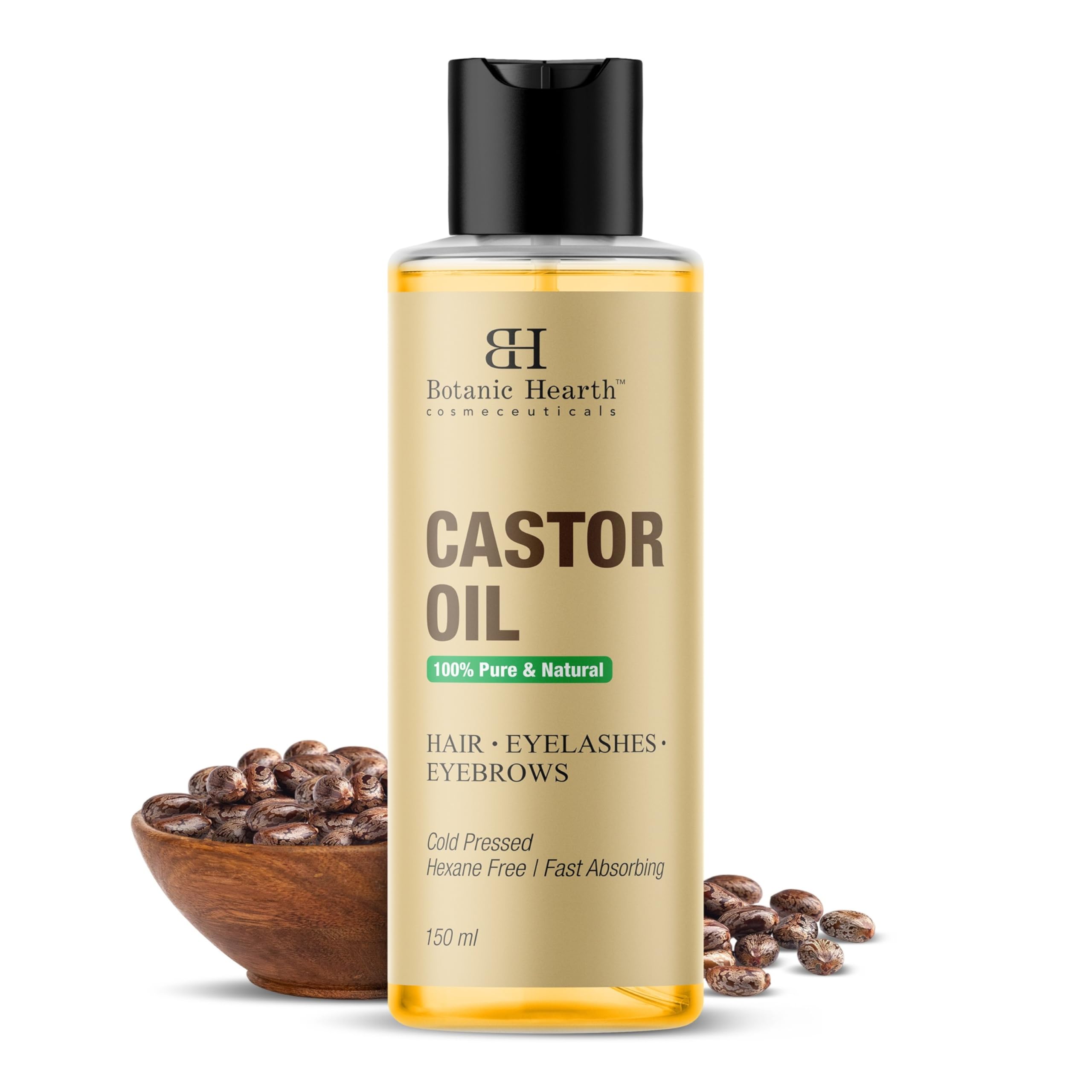 Botanic Hearth100% Pure Castor Oil for Hair Growth| 150 ML | - Cold Pressed, Hexane-Free, Eyelashes, Eyebrows, Skin Care