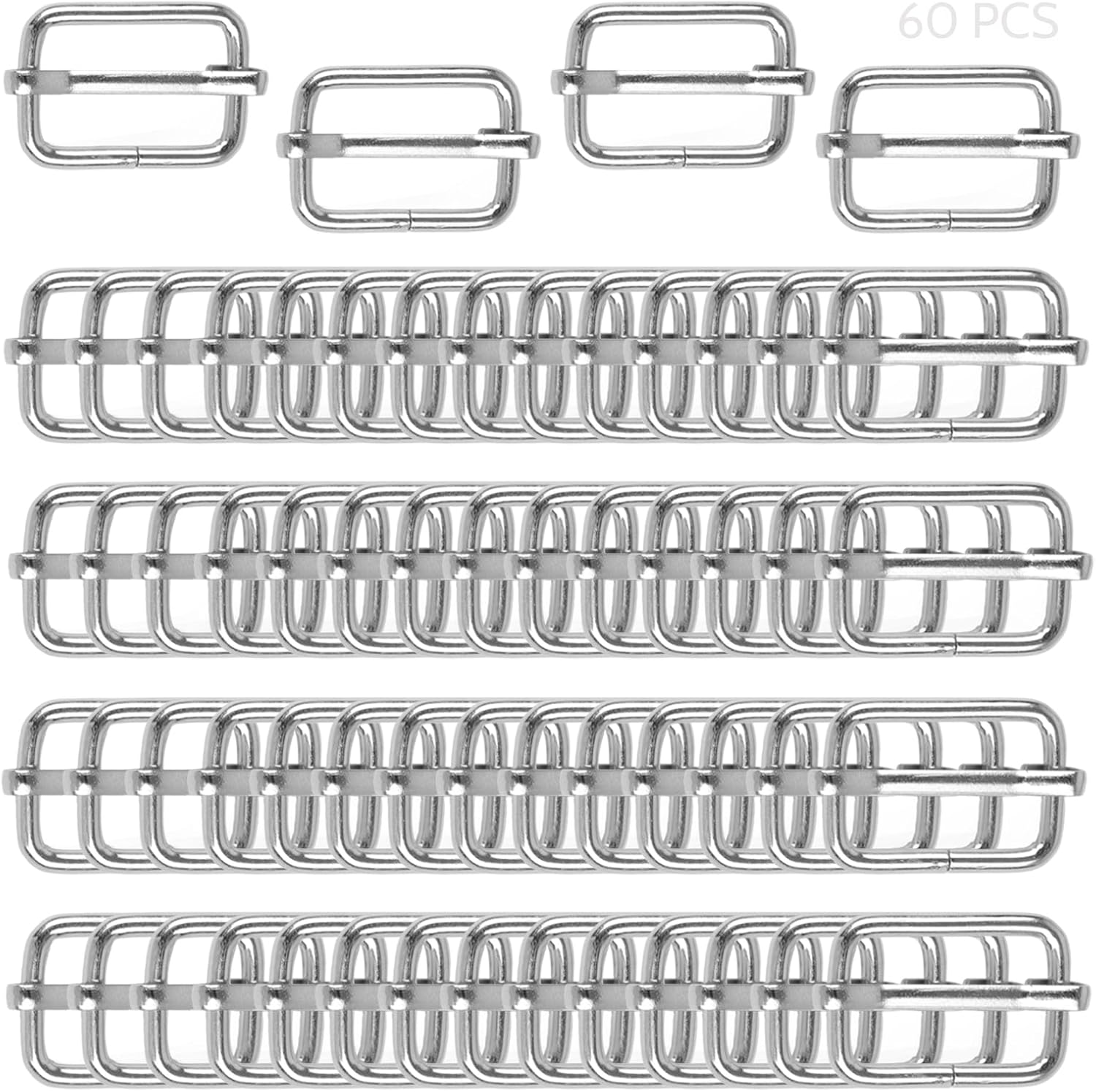 60 Pieces Metal Adjustable Slide Buckles,Metal Triglide Slides Rectangle