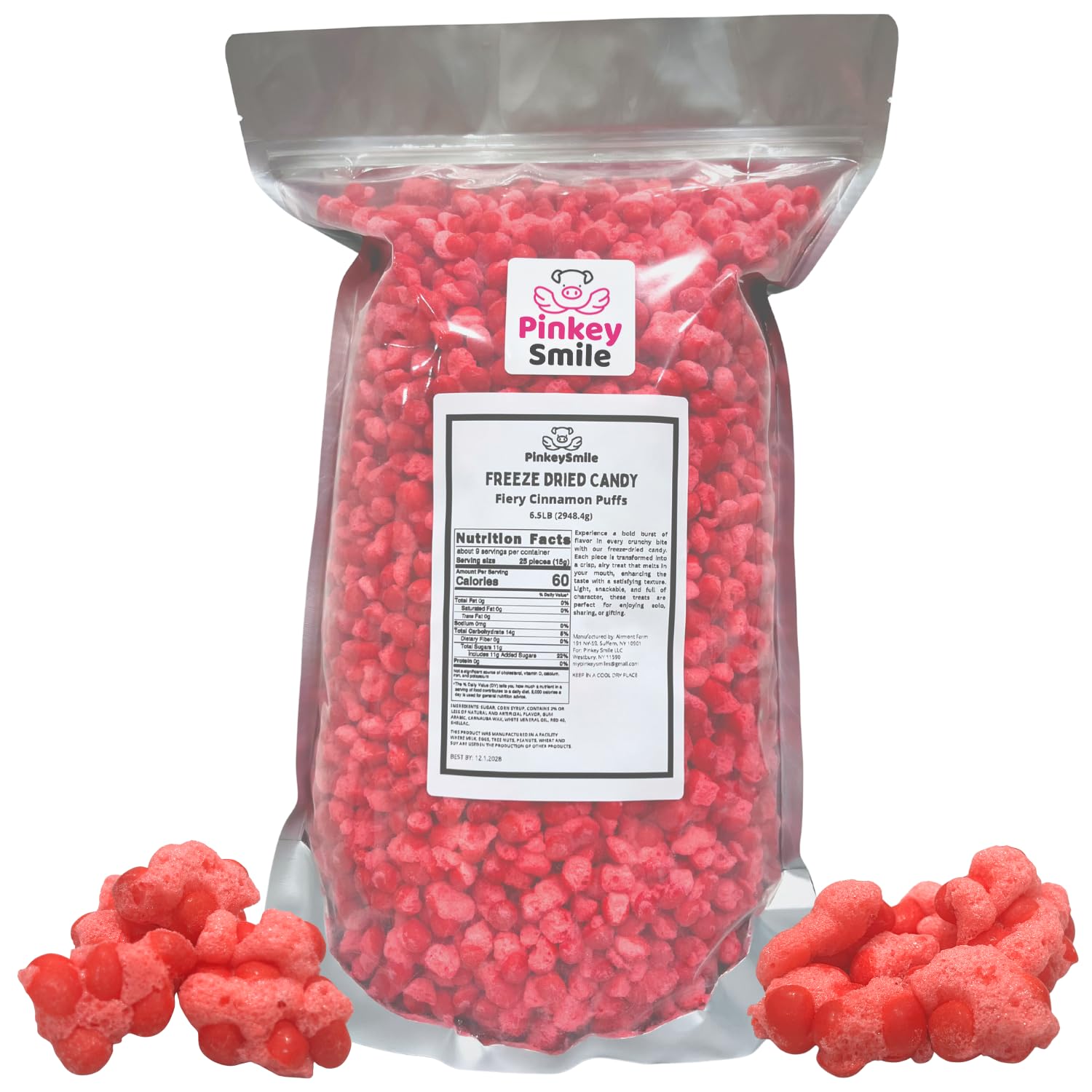 Fiery Cinnamon Puffs Freeze-Dried Candy – Party Size 6.5 LB – Jumbo Party Size Bulk Bag– Cinnamon Flavored Bite-Size Pieces – Light, Crispy & Delicious Snack – Resealable Bag – Securely Shipped in Box