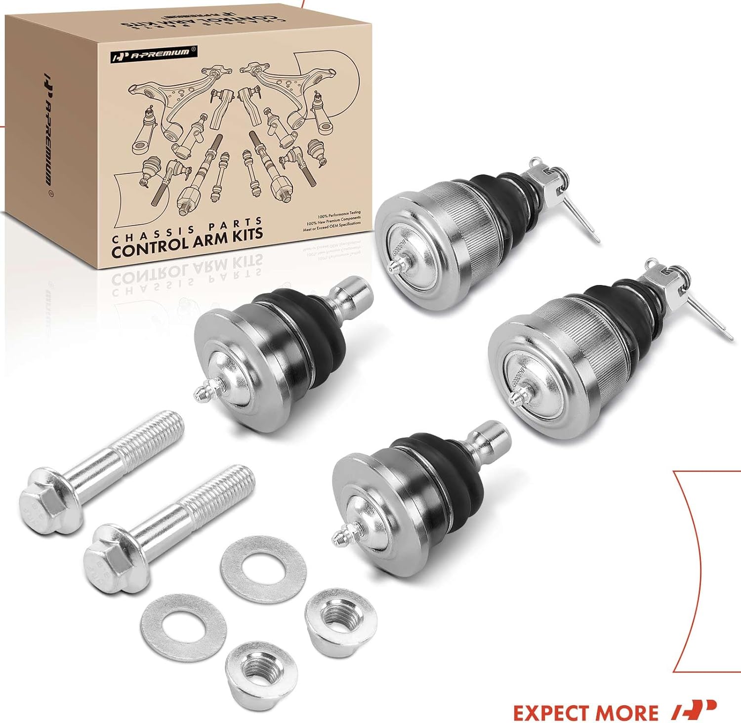 A-Premium Set of 4, Front Upper and Lower Ball Joints Kit, Compatible with Cadillac CTS 2003 2004 2005 2006 2007