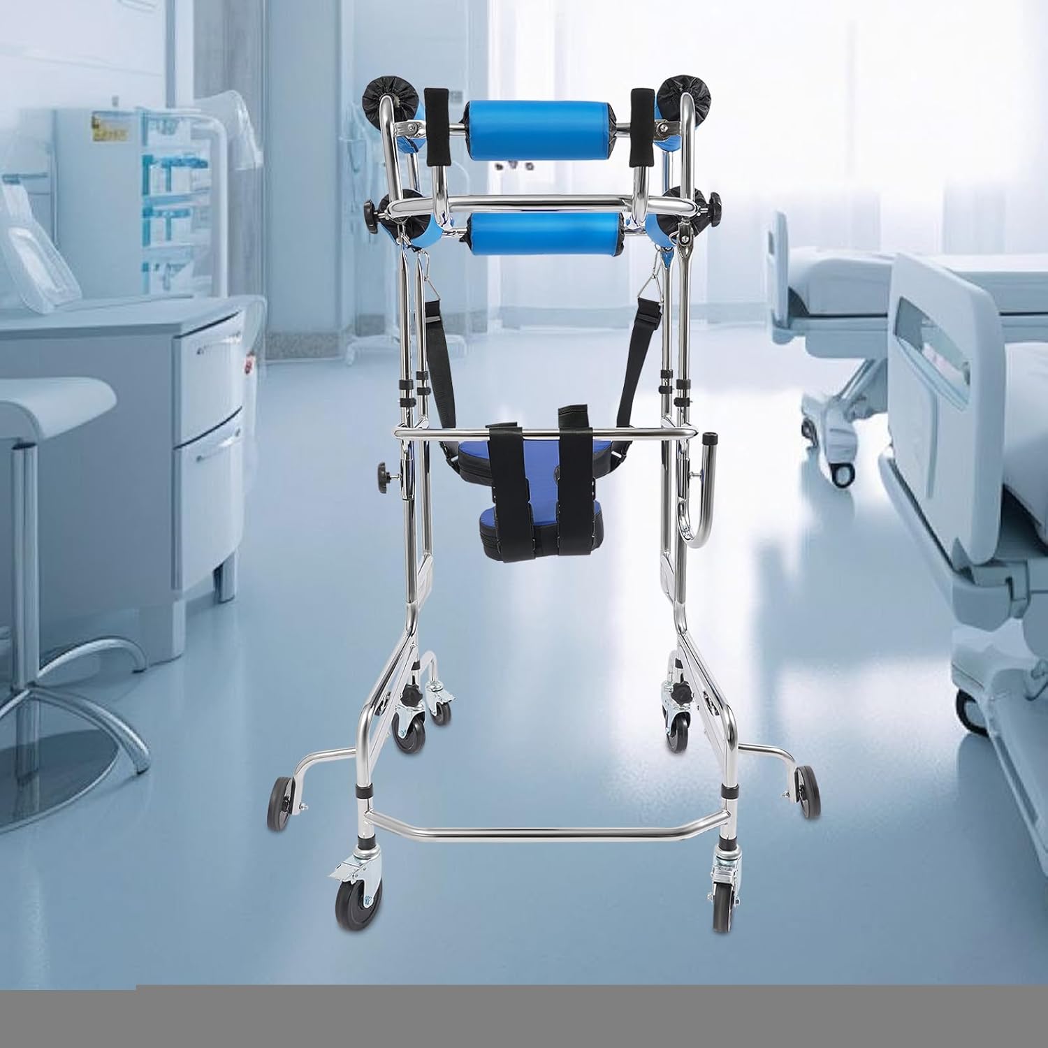 Walkers for Seniors, Walker Children with Cerebral Palsy, Hemiplegia Stroke Rehabilitation Standing Frame W/Infusion Holder,10-Level Height & 5-Level Width Adjustable for 59-71 Inch Adults