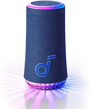 Soundcore by Anker، Glow 30W، 30W 360° Audio، ضوء مشع متزامن، وقت تشغيل 18 ساعة، معادل قابل للتخصيص، عرض ضوئي، IP67 مقاوم للماء، مكبر صوت محمول Soundcore Glow، أزرق