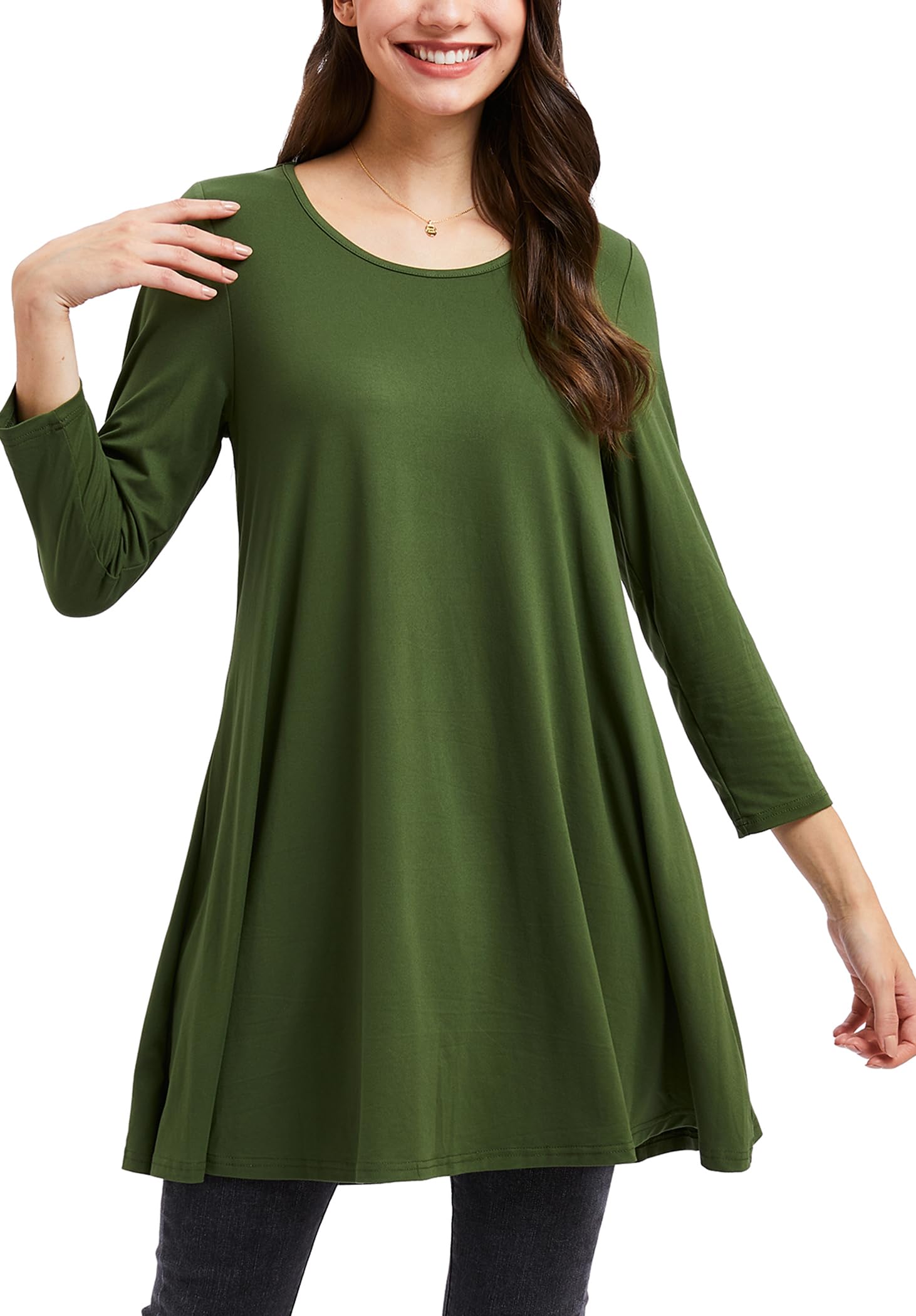 ENMAIN Women's Tops 3/4 Sleeve Dressy Casual Plus Size Tunic Tops to Wear with Leggings Swing Flare T-Shirt Loose Fit Blouses