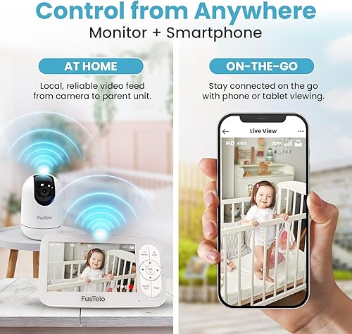 Miniatura 3 de Monitor inteligente WiFi para bebés con cámara y audio 1080P FHD, pantalla de 5 pulgadas, detección de movimiento, conversación bidireccional,