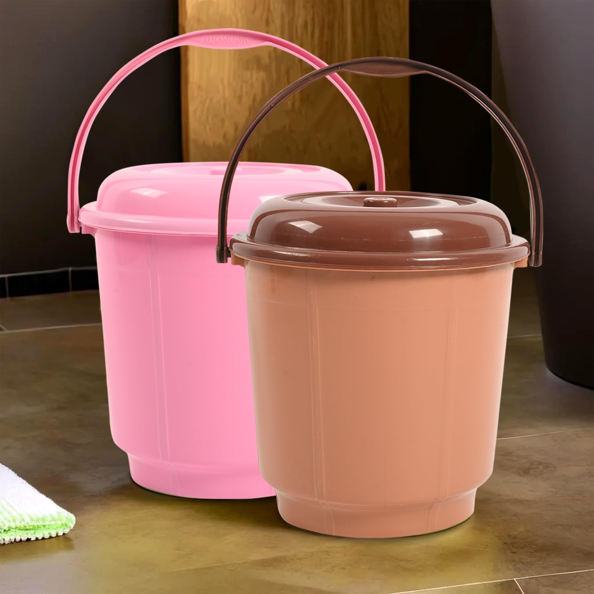 Kuber Industries Pack of 2 Bucket | 18 Liter Bucket for Bathroom | Bathroom Bucket with Lid & Handle | Water Storage Bucket | Balti for Bathroom | Plastic Bucket for Daily Use | Pink & Coffee (B0D3F35GHH) Amazon Price History, Amazon Price Tracker