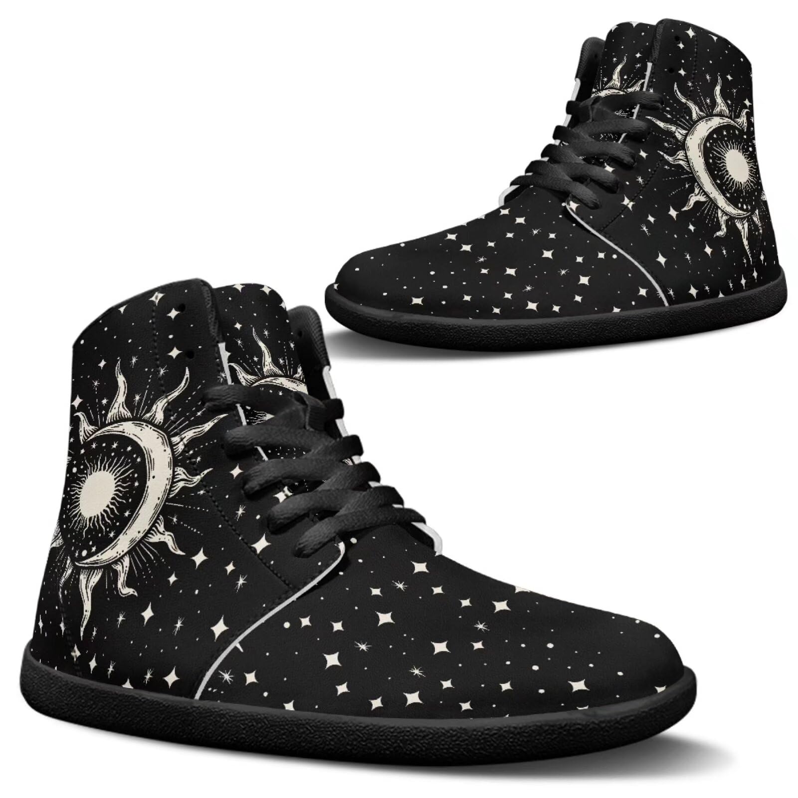 Binienty Universe Men's Cross-Trainer Sun Star Pattern Barefoot Flat Shoes for Men Women Waterproof PU Leather Hi-top Minimalist Zero Drop Sneakers for Hiking Camping Fishing,US 9