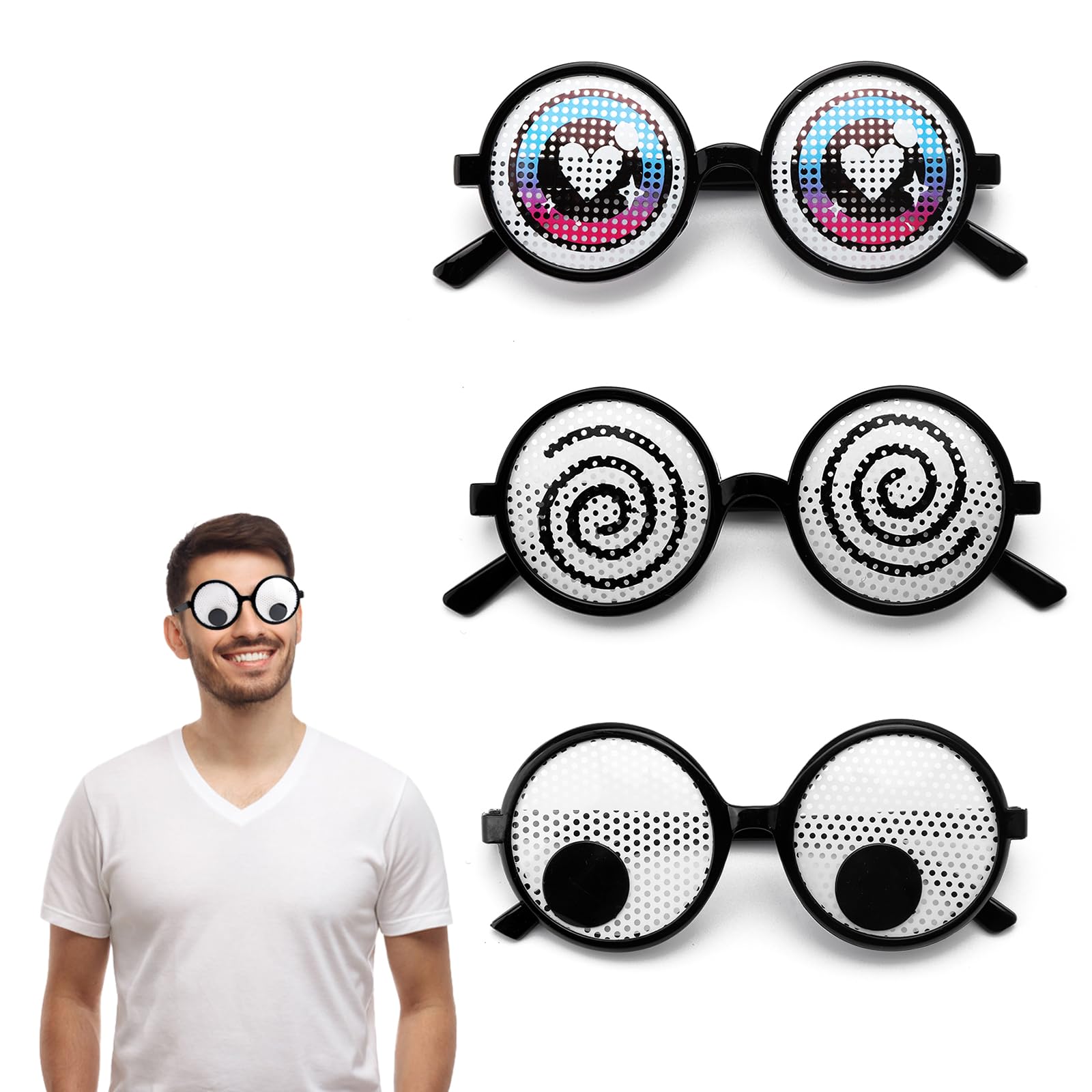 APOMOONS 3pcs Funny Eyes Glasses, Novelty Shaking Googly Eyes Glasses