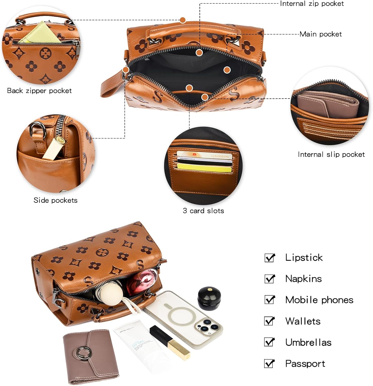 Travistar Crossbody Handbags and Purses Women - Small Leather Embossed Top Handle Purse Shoulder Bag Satchel Bags Tote Cluch