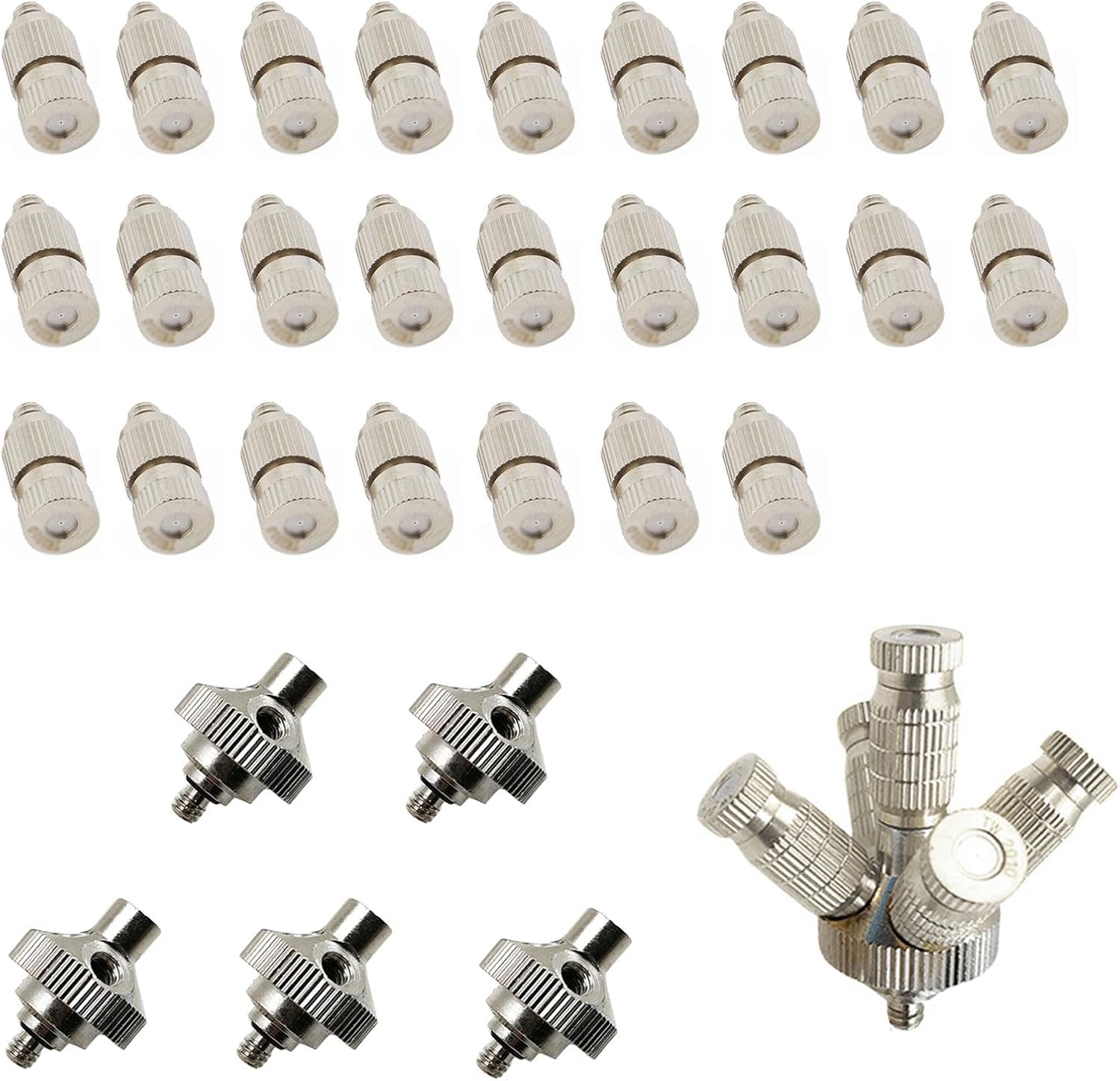 5pcs High Pressure Misting Nozzles with Connector Fittings for Outdoor Cooling Misting System, Irrigation Cooling Humidify Dust Removal Spray Mister Head, 10/24 UNC Fog Nozzles(Size:0.3mm)