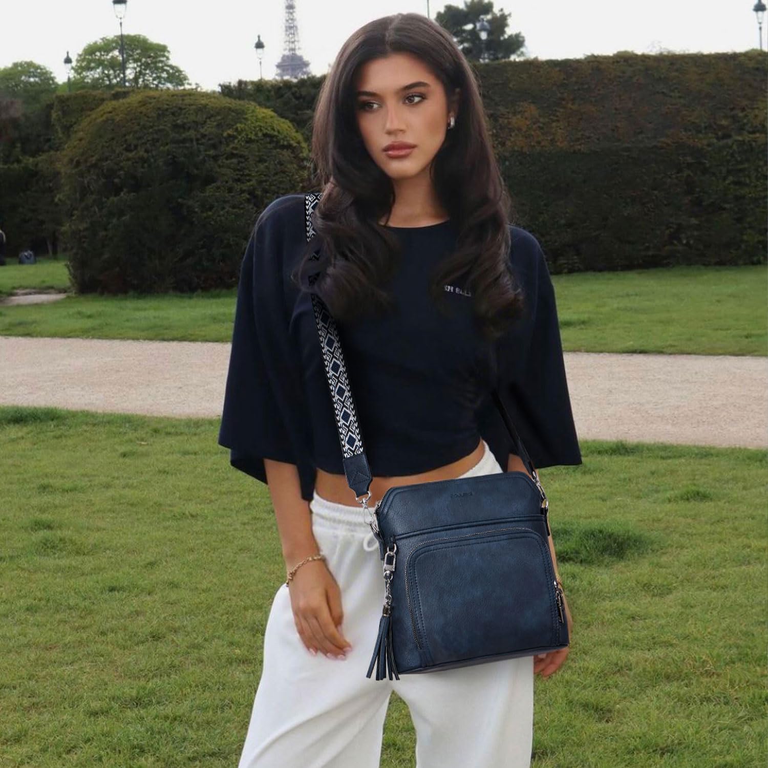 Roulens Crossbody Purse for Women Vegan Leather Medium Crossbody Wallet Bag for Travel Women Shoulder Handbags with Tassel - Image 2